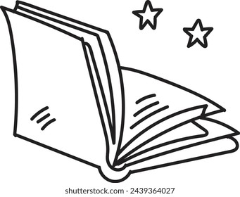 Hand Drawn open book in flat style isolated on background