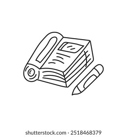 hand drawn of open book with a pencil