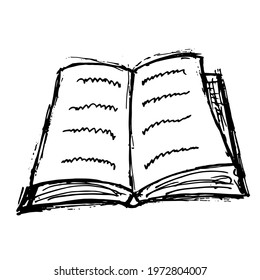 Hand Drawn OPEN Book. Vector symbol of reading and learning. Educational club illustration. Education logo element