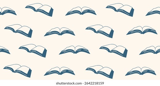 Hand drawn open books doodle seamless pattern vector illustration. Design for background, fabric, textile, packaging. Knowledge and reading symbol ornament