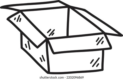 Ilustración de la caja abierta dibujada a mano aislada en el fondo