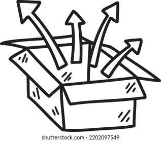 Ilustración de la caja abierta dibujada a mano aislada en el fondo