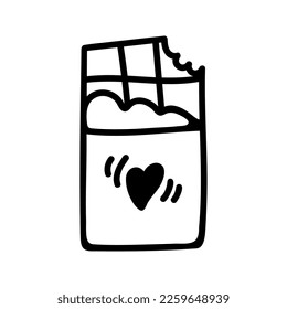 Hand drawn open chocolate with heart. Doodle vector illustration