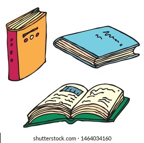 hand drawn open and closed book on an isolated white background