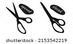 Hand drawn open and closed pairs of scissors silhouette for tailors, barbers isolated on white bg