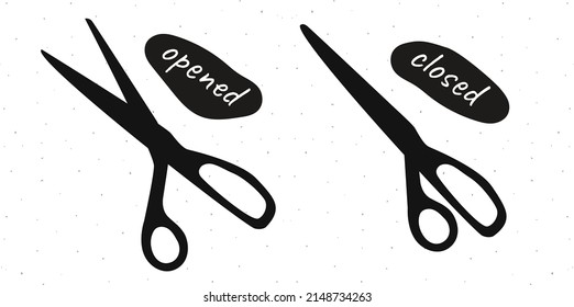 Parejas de tijeras abiertas y cerradas para sastres, barberos aislados en bg blanco