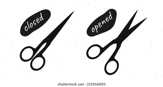 Hand drawn open and closed pairs of scissors silhouette for tailors, barbers isolated on white bg