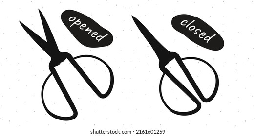 Parejas de tijeras abiertas y cerradas para sastres, barberos aislados en bg blanco