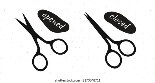 Hand drawn open and closed pairs of scissors silhouette for tailors, barbers isolated on white bg