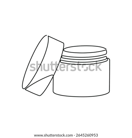 Hand drawn open cream container vector. One line continuous drawing. Minimal fashion print, linear silhouette icon. Cosmetics skin care product, balm, lotion, abstract doodle illustration.