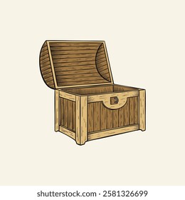 hand drawn open empty treasure chest illustration