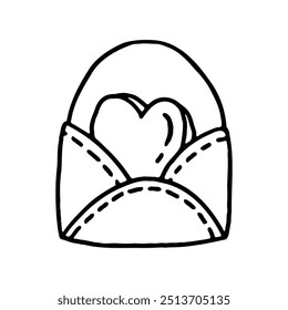 mão desenhada de um envelope aberto com um coração dentro