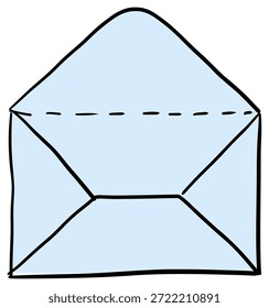 Icono de sobre abierto dibujado a mano con línea de pliegue discontinuo doodle sketch Ilustración vectorial de mensaje de correo