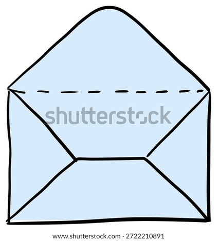 Hand drawn open envelope icon with dashed fold line doodle sketch mail message vector illustration