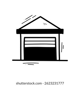 Hand Drawn Open Garage Illustration. Doodle Vector. Isolated on White Background - EPS 10 Vector
