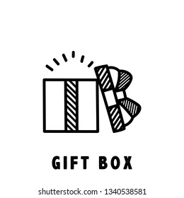 Hand drawn open Gift box logo icon