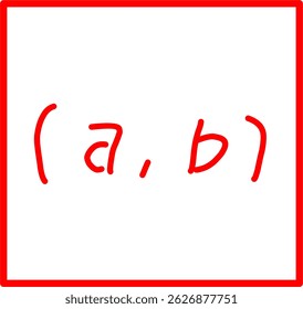 símbolo de intervalo aberto desenhado à mão em matemática, símbolo matemático vermelho em estilo doodle