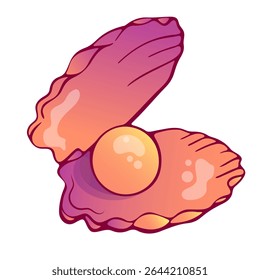 hand drawn open sea shell with pearl, vector illustration