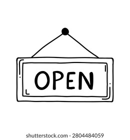 Hand Drawn Open Sign Hanging Flip Board Icon
