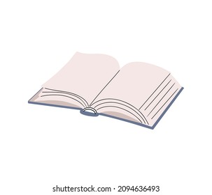 Handgezeichnet, geöffnetes Buch oder Lehrbuch, leere Seiten, im einfachen, flachen Doodtil, einzelne Vektorgrafik