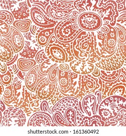 Hand drawn openwork seamless pattern on clear watercolor textured background