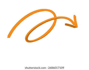 Hand drawn orange arrow pointing to the right isolated on white background