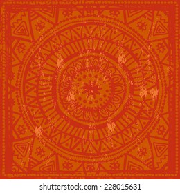 Hand drawn orange background in indian style.  All objects are conveniently grouped  and are easily editable.