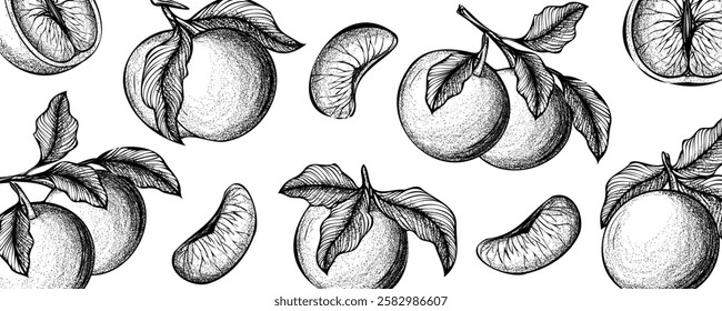 Hand drawn Orange Background, line art illustration