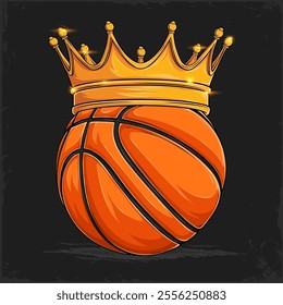 Hand drawn orange Basketball ball with golden noble royal king crown on top, basketball with crown