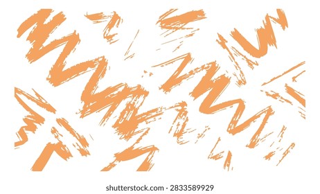 hand drawn orange brush strokes and zig zag lines forming an abstract pattern on a transparent background for creative modern graphic design projects