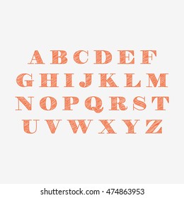 Hand drawn orange capital letters alphabet on white background