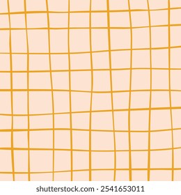 Dibujado a mano naranja lindo patrón de rejilla para el fondo. doodle beige, patrón a cuadros. Gráfico de fondo cuadrado con textura. Arte de línea a mano alzada cuadrícula Vector contorno grunge impresión. Ilustración vectorial