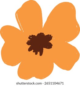 Hand drawn orange flower illustration with dark center in watercolor style