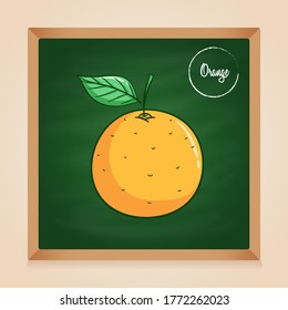 hand drawn orange fruit on green chalkboard background