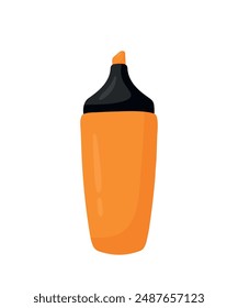 Hand drawn orange highlighter pen marker cute cartoon for school stationery tool vector illustration