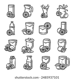Hand Drawn Orange Juice No Color Set
