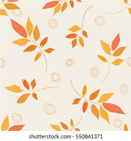 hand drawn orange Leaf doodle seamless pattern,vector illustration design.