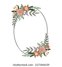 Hand Drawn Orange And Peach Floral Frame With White Background