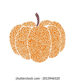 Hand drawn orange pumpkin. Vector illustration of autumn vegetable on isolated background. 