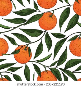 Hand drawn orange seamless pattern. Sketch style colorfull design for fabric, wallpaper, cover and other.