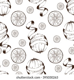 Hand drawn orange sketch  background. citrus seamless pattern