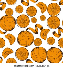 Hand drawn orange sketch  background. citrus seamless pattern