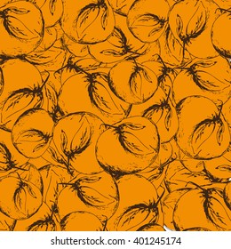 Hand drawn orange sketch  background. citrus seamless pattern
