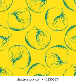 Hand drawn orange sketch  background. citrus seamless pattern