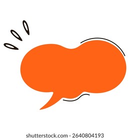 Hand drawn orange speech bubble with playful black doodle accents isolated on transparent background, great for social media, comics, stickers, or digital content designs. Vector art
