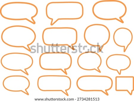 Hand drawn orange speech bubble icons set. chat and message bubbles in doodle style