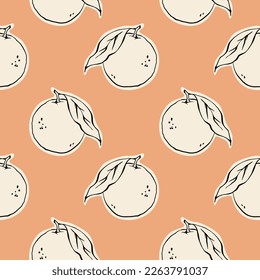 Hand drawn oranges fruit seamless pattern in pastel color shades. Simple summer fruit print design vector background design for menu, package, kitchen textile, wrapping paper.