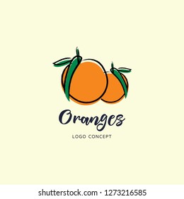 Hand Drawn oranges logo. Vector illustrations for food and drink, restaurant and bar, menu, fruit market. 