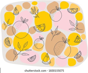 Hand drawn oranges with terrazzo pattern vector