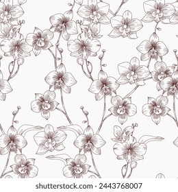 Hand Drawn Orchid Flower Seamless Pattern